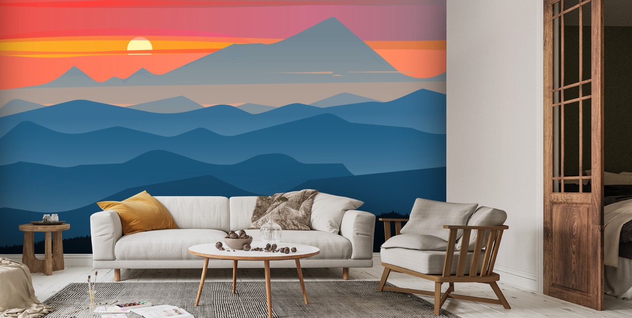 Beautiful landscape vector mountains at sunrise or sunset background ...