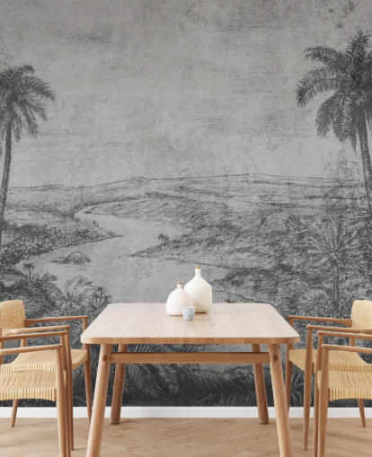 papier peint mural rustique de la jungle vintage avec palmiers dans le désert