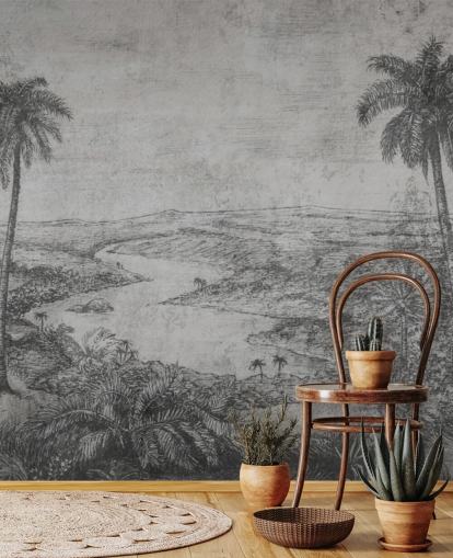 palmbomen in de woestijn rustieke vintage jungle behangmuurschildering