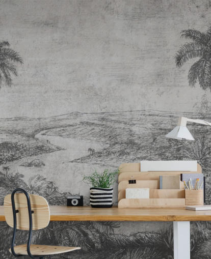 papier peint mural rustique de la jungle vintage avec palmiers dans le désert