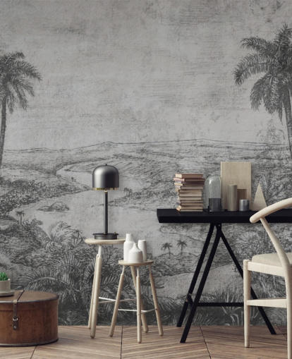 palms in the desert rustic vintage jungle wallpaper mural