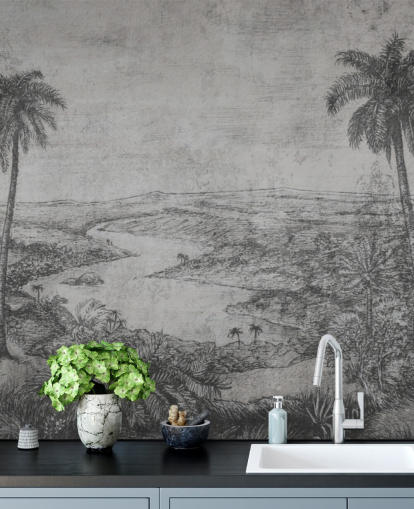 papier peint mural rustique de la jungle vintage avec palmiers dans le désert papier peint mural rustique de la jungle vintage avec palmiers dans le désert