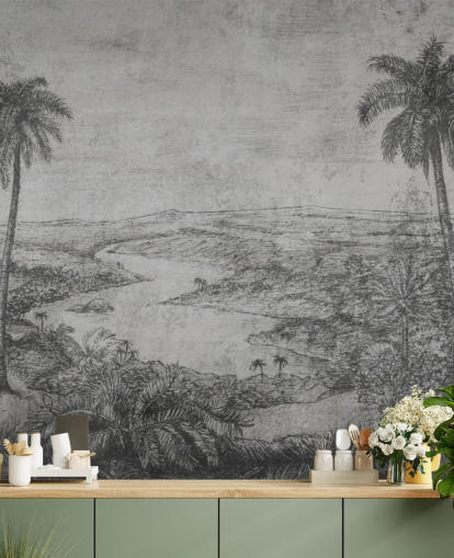 mural de papel pintado rústico vintage de palmeras en el desierto