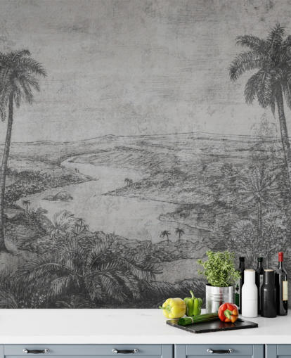 papier peint mural rustique de la jungle vintage avec palmiers dans le désert