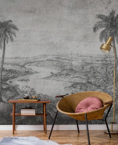 papier peint mural rustique de la jungle vintage avec palmiers dans le désert papier peint mural rustique de la jungle vintage avec palmiers dans le désert