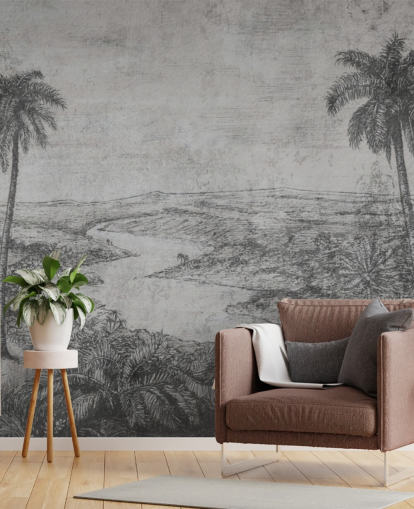 palms in the desert rustic vintage jungle wallpaper mural