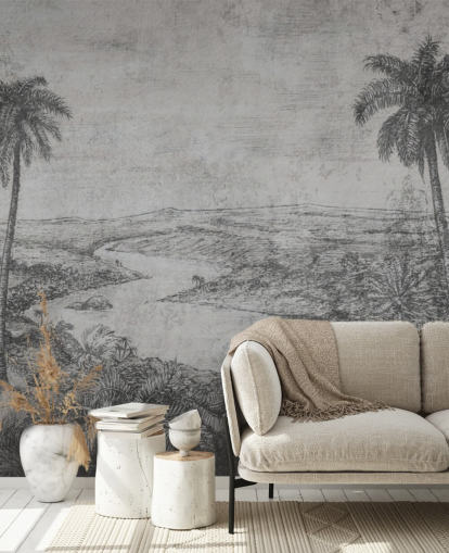 papier peint mural rustique de la jungle vintage avec palmiers dans le désert papier peint mural rustique de la jungle vintage avec palmiers dans le désert