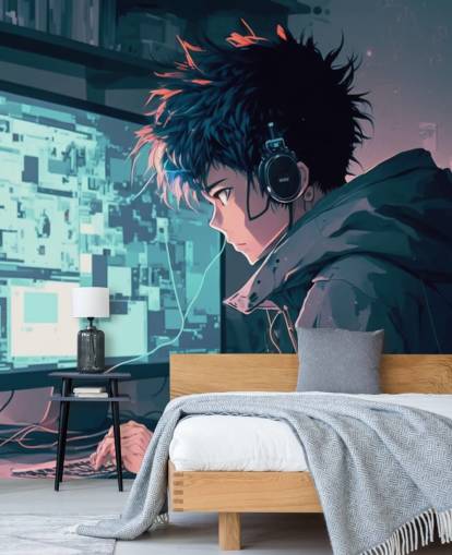 customisable anime wall mural called Anime Computer for teen bedrooms