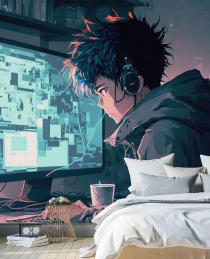 anpassbares Anime-Wandbild namens Anime Computer für Jugendzimmer