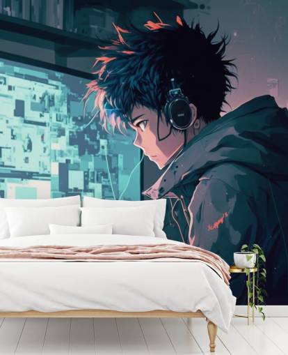 customisable anime wall mural called Anime Computer for teen bedrooms