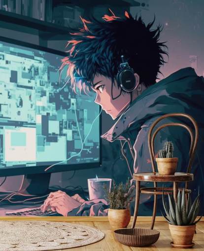 anpassbares Anime-Wandbild namens Anime Computer für Jugendzimmer