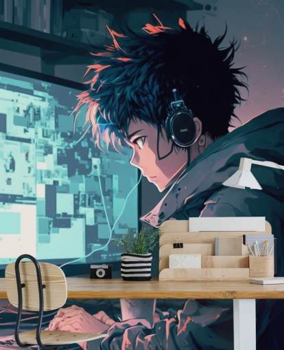 tilpasselig anime-vægmaleri kaldet Anime Computer til teenagesoveværelser tilpasselig anime-vægmaleri kaldet Anime Computer til teenagesoveværelser