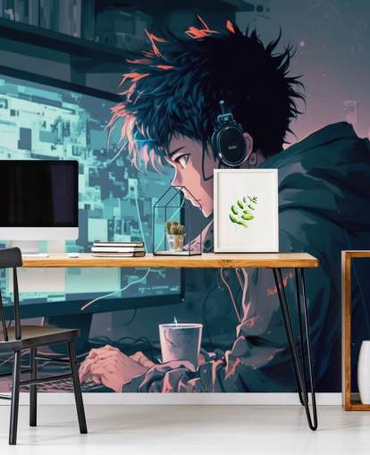 anpassbares Anime-Wandbild namens Anime Computer für Jugendzimmer anpassbares Anime-Wandbild namens Anime Computer für Jugendzimmer