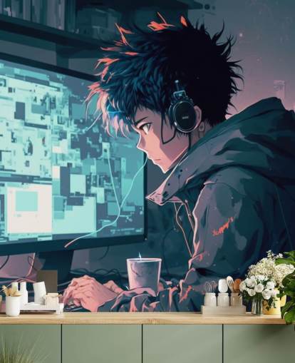customisable anime wall mural called Anime Computer for teen bedrooms customisable anime wall mural called Anime Computer for teen bedrooms