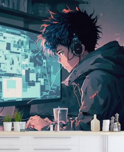 anpassbares Anime-Wandbild namens Anime Computer für Jugendzimmer