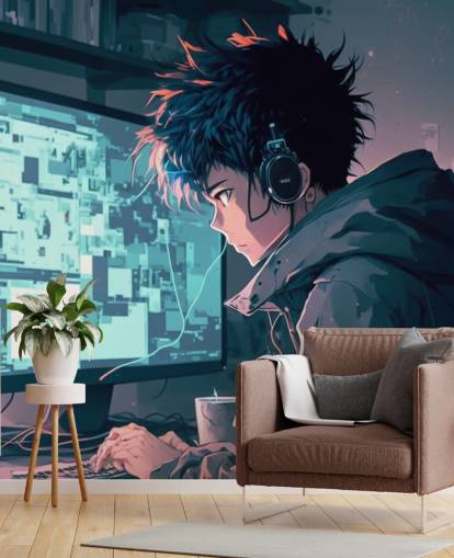 fresque murale d'anime personnalisable appelée Anime Computer pour chambres d'adolescents fresque murale d'anime personnalisable appelée Anime Computer pour chambres d'adolescents