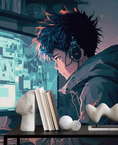 mural de parede de anime personalizável chamado Anime Computer para quartos de adolescentes