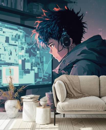 anpassbares Anime-Wandbild namens Anime Computer für Jugendzimmer anpassbares Anime-Wandbild namens Anime Computer für Jugendzimmer