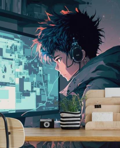 anpassbares Anime-Wandbild namens Anime Computer für Jugendzimmer