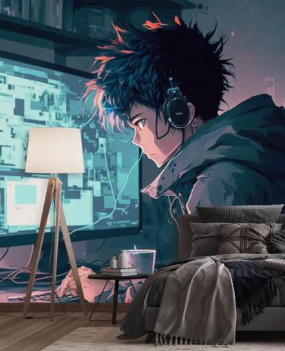 mural de pared de anime personalizable llamado Anime Computer para dormitorios de adolescentes mural de pared de anime personalizable llamado Anime Computer para dormitorios de adolescentes