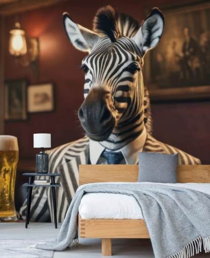mural de papel de parede engraçado personalizável chamado Zebra with a Pint 