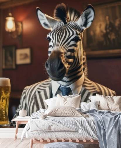customisable funny wallpaper mural called Zebra with a Pint 