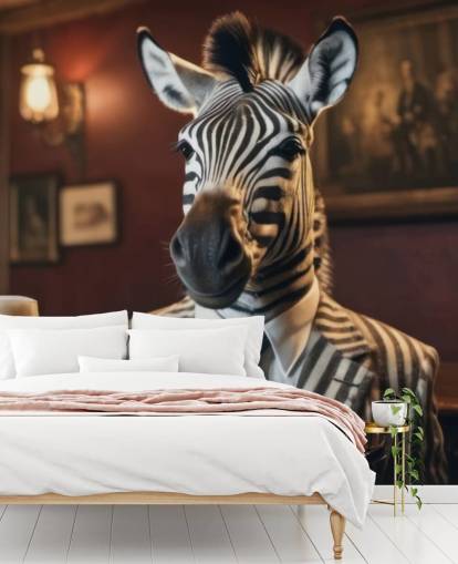 divertido mural de papel pintado personalizable llamado Zebra with a Pint 