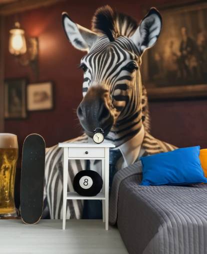 mural de papel de parede engraçado personalizável chamado Zebra with a Pint mural de papel de parede engraçado personalizável chamado Zebra with a Pint