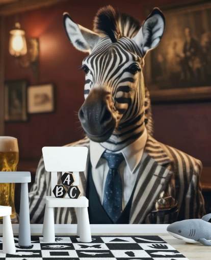 tilpassbart morsomt tapetmaleri kalt Zebra med en halvliter tilpassbart morsomt tapetmaleri kalt Zebra med en halvliter