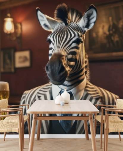divertido mural de papel pintado personalizable llamado Zebra with a Pint 