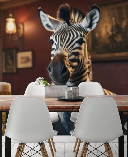 brugerdefinerbart sjovt tapetmaleri kaldet Zebra med en pint 