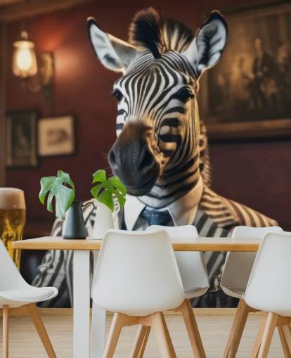 mural de papel de parede engraçado personalizável chamado Zebra with a Pint 