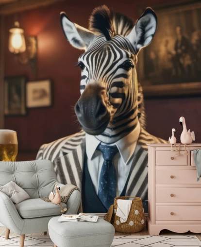 divertido mural de papel pintado personalizable llamado Zebra with a Pint divertido mural de papel pintado personalizable llamado Zebra with a Pint
