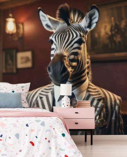 customisable funny wallpaper mural called Zebra with a Pint 