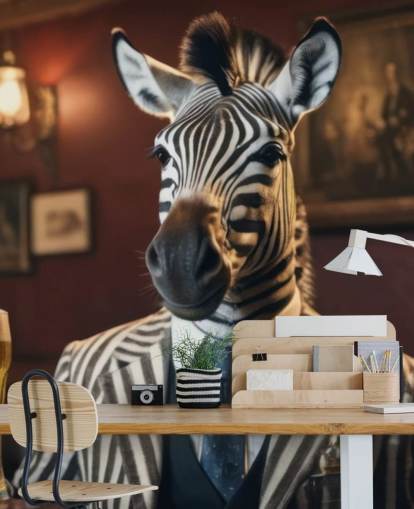 aanpasbare grappige behangmuurschildering genaamd Zebra with a Pint 