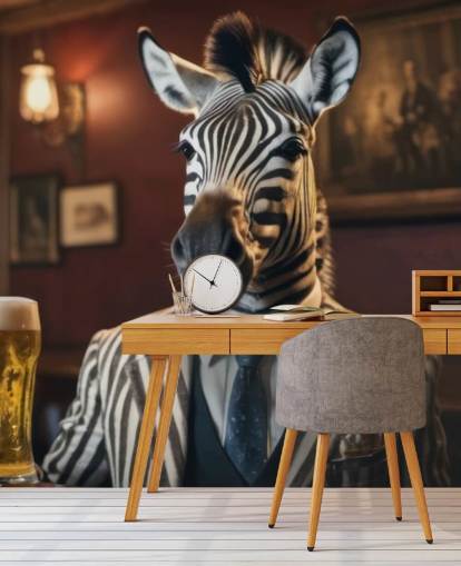 divertente murale di carta da parati personalizzabile chiamato Zebra with a Pint 