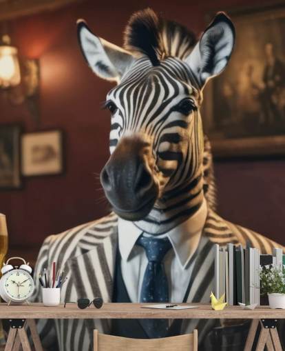 divertente murale di carta da parati personalizzabile chiamato Zebra with a Pint 