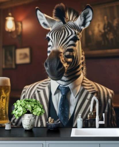 divertido mural de papel pintado personalizable llamado Zebra with a Pint divertido mural de papel pintado personalizable llamado Zebra with a Pint