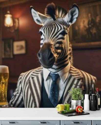 customisable funny wallpaper mural called Zebra with a Pint 