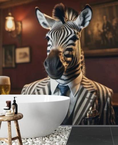 anpassningsbar rolig tapetväggmålning som heter Zebra med en pint 