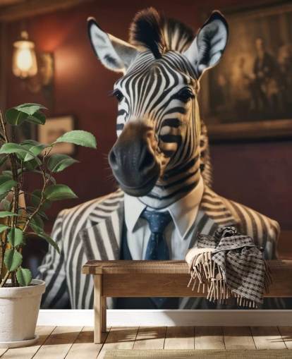 customizable funny wallpaper mural called Zebra with a Pint 