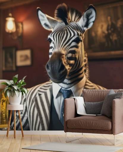 customizable funny wallpaper mural called Zebra with a Pint 