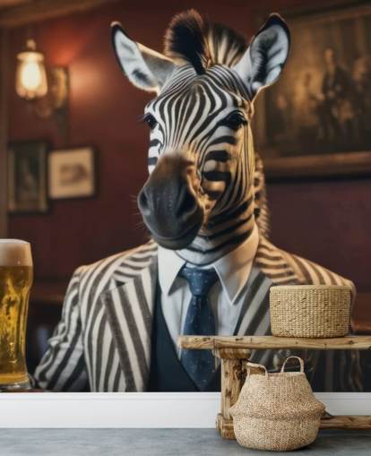 divertido mural de papel pintado personalizable llamado Zebra with a Pint divertido mural de papel pintado personalizable llamado Zebra with a Pint