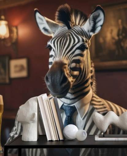 papier peint mural amusant personnalisable appelé Zebra with a Pint 