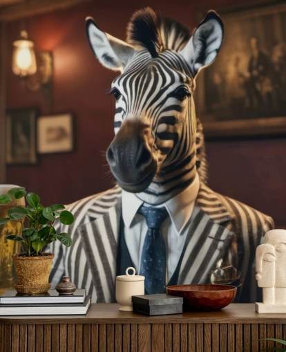 customizable funny wallpaper mural called Zebra with a Pint 