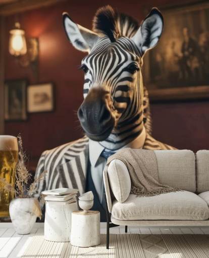 tilpassbart morsomt tapetmaleri kalt Zebra med en halvliter tilpassbart morsomt tapetmaleri kalt Zebra med en halvliter