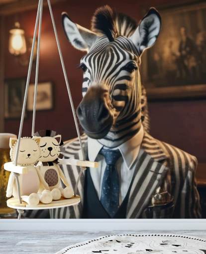 divertido mural de papel pintado personalizable llamado Zebra with a Pint 