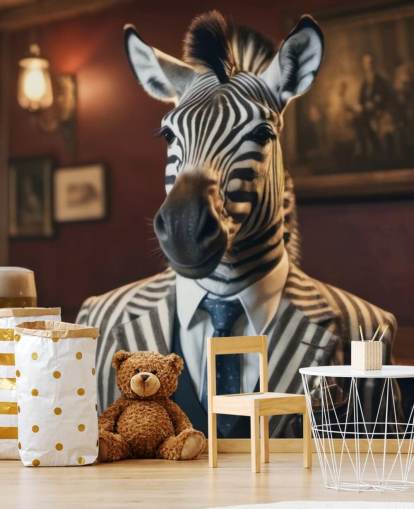 personalisierbares lustiges Tapeten-Wandbild namens Zebra with a Pint 