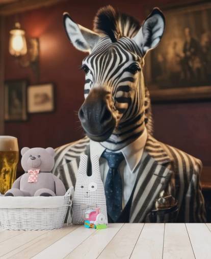 customizable funny wallpaper mural called Zebra with a Pint 