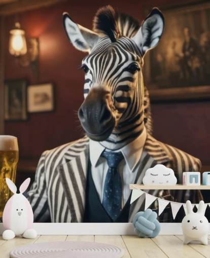 customizable funny wallpaper mural called Zebra with a Pint 